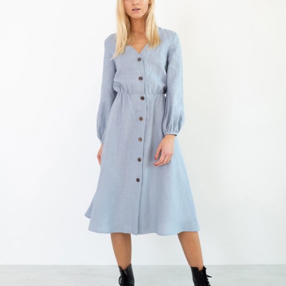 Love and confuse linen dress- EMERALD BLUE - Medium - Picture 10 of 11